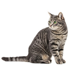 Fototapeta premium Gray Tabby Cat Sitting Isolated on White Background