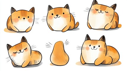 Fototapeta premium Cute Cartoon Cats in Various Poses and Expressions for Children