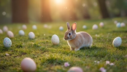 easter bunny hunting eggs