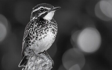 Fototapeta premium Black and white bird perched on branch. Blurred background. Possible use Nature photography