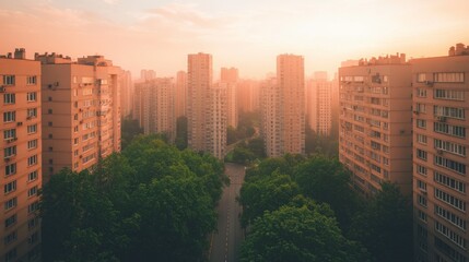 Obraz premium Sunrise Over Urban Apartment Buildings