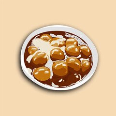 Illustration of Biji salak or bubur candil is Indonesian porridge of sweet potato balls in palm sugar syrup and coconut milk sauce. Very popular during Ramadan for iftar and takjil