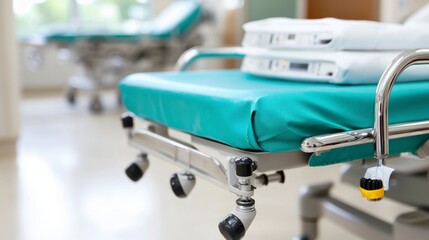 Fototapeta premium Teal Examination Table in a Modern Hospital Room
