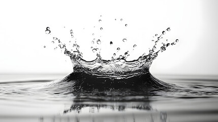 A captivating image showcasing the dynamic and serene beauty of water droplets splashing and creating abstract patterns on a still transparent surface