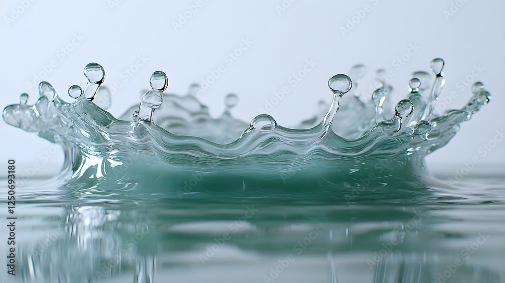 Poster Captivating image showcasing an ethereal water splash with mesmerizing reflection and fluid dynamics  The transparent droplets and waves create a visually striking abstract composition