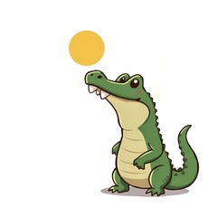 Fototapeta premium Cartoon crocodile creature enjoying sunny day while standing on its hind legs. Generative AI