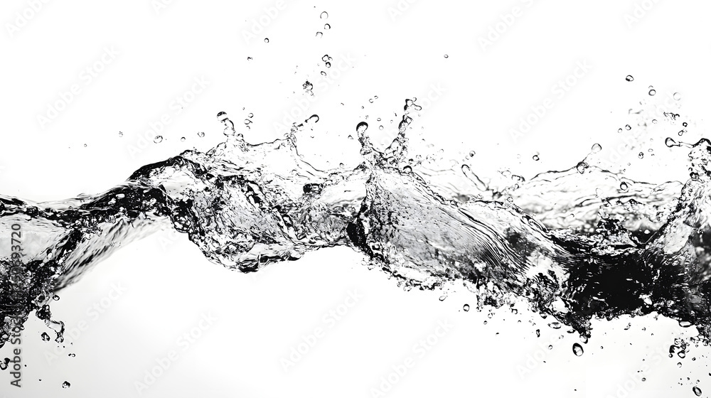 Aufkleber Dramatic black and white image capturing the powerful movement and energy of a water splash  The abstract fluid motion creates a captivating visual texture and pattern