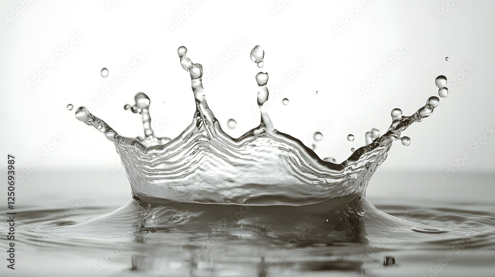 Aufkleber Dramatic water splash creating an elegant crown shaped wave pattern on a minimalist monochrome background  The image captures the dynamic fluid motion and beauty of water in motion