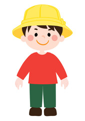 にっこりとほほ笑む黄色い帽子の男の子のベクターイラスト