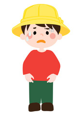 怯えて不安そうな黄色い帽子の男の子のベクターイラスト