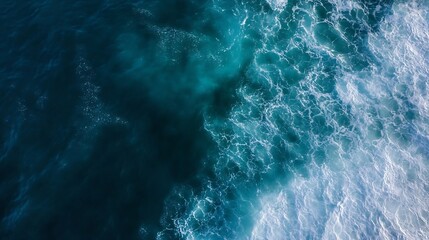 Aerial View of Churning Ocean Waves in Shades of Blue and White Foamy Patterns : Generative AI