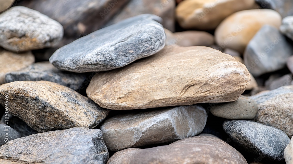 Aufkleber Close up view of assorted smooth river stones in various shades creating a natural texture background : Generative AI