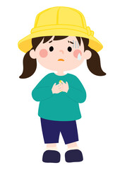 怯えて不安そうな黄色い帽子の女の子のベクターイラスト