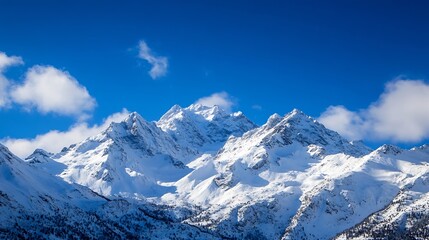 Fototapeta premium Majestic snowcapped mountain peaks contrasting brilliantly against a clear blue sky creating a stunning natural landscape : Generative AI