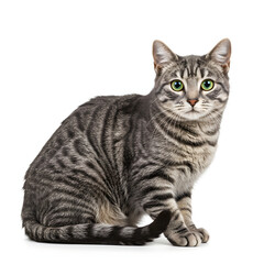 Fototapeta premium Gray Tabby Cat Sitting Isolated on White Background