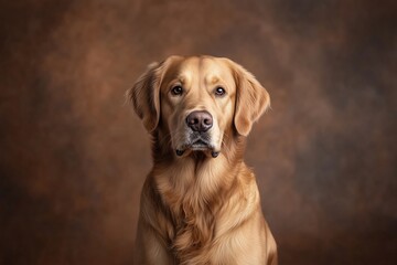 Golden retriever dog portrait with a neutral studio background. concept of loyalty and domestic pets.