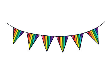 Colorful garland Gay pride flag Happy pride day LGBTQ community Pride Month Vector hand drawn doodle for posters, stickers, logo, cards