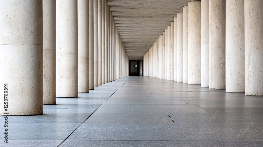 Poster Stunning architectural corridor featuring large stone columns creating depth and perspective : Generative AI