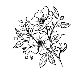 One line art drawing vector Set of botanical line art abstract flowers