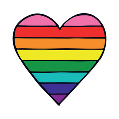 Fototapeta premium Colorful heart shape Gay pride flag Happy pride day LGBTQ community Pride Month Vector hand drawn doodle for posters, stickers, logo, cards