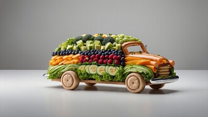 Fruit and Veggie Car; Healthy Eating Concept