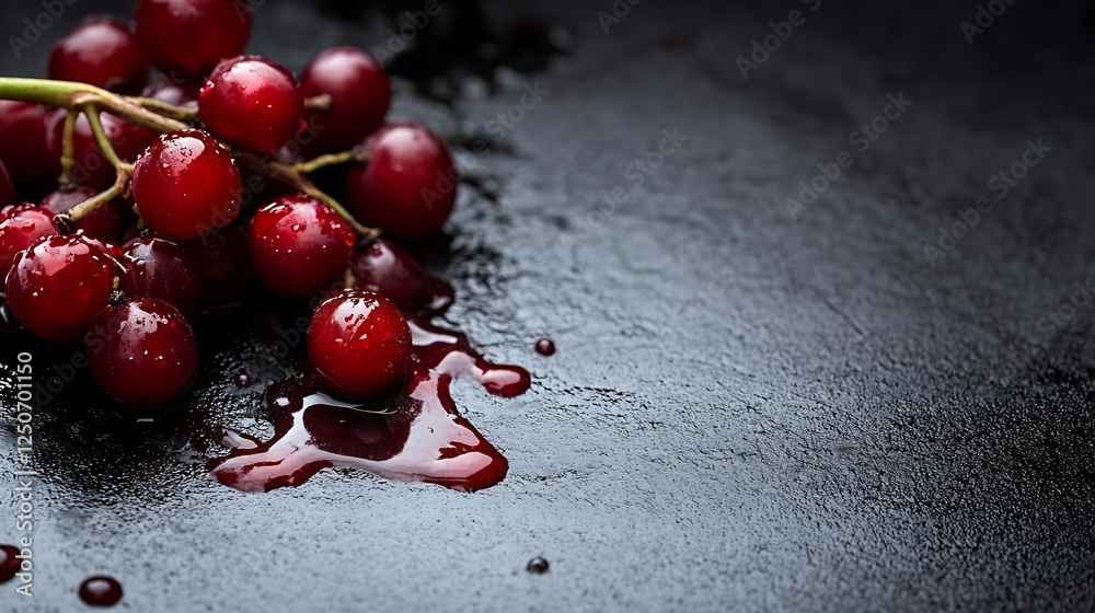 Aufkleber Fresh red currants with drops of water on glossy dark surface creating a rich food background : Generative AI
