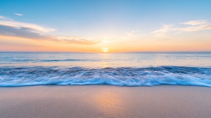 Fototapeta premium Calm Horizon at Sunset Over Gentle Waves on a Beautiful Beach Scene : Generative AI