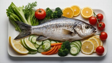 Baked Fish with Lemon,Vegetables,Healthy Food