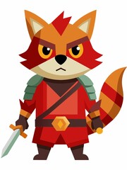 vector illustration of red raccoon warrior, a collection of royal knights in the cartoon series.