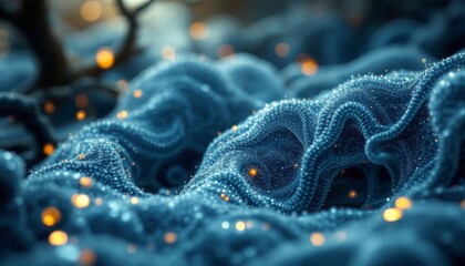 Obraz premium Abstract Network Structure with Glowing Particles on Blue Textured Surface