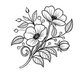 One line art drawing vector Set of botanical line art abstract flowers