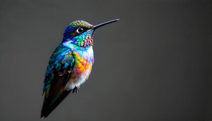 Fototapeta premium Colorful Hummingbird Portrait Perched, Featuring Vibrant Plumage and Detailed Focus