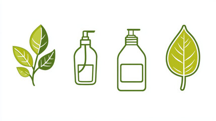 Green leaf icons, SPA, organic cosmetics or eco product, vector bio nature labels. Beauty, eco friendly and 100 percent natural ingredients, green leaf symbols for organic products and vegan cosmetics