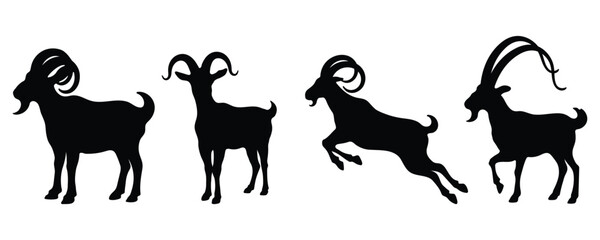 Goat shadow. Animal silhouettes on white background. Zodiac animal for design, card, sticker, calendar, website, Application. Vector illustration.