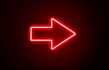 Right directional Neon arrow sign. Neon road symbol. Neon glowing arrow pointer. Glowing indicator icon. Neon and glowing right arrow icon. 