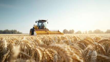 Obraz premium Harvest Tractor in Golden Wheat Field