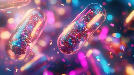 Colorful Microscopic Capsules: A Vibrant Exploration of Medicine and Science