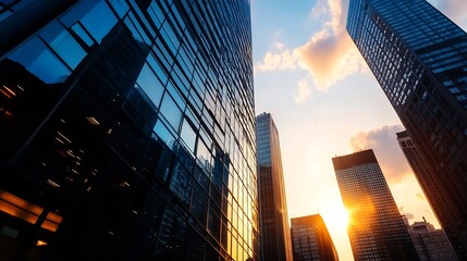 Stunning view of skyscrapers with a breathtaking sunset illuminating the city skyline : Generative AI