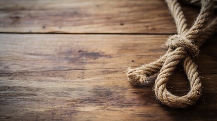 Obraz premium CloseUp of Twisted Natural Rope on Rustic Wooden Surface : Generative AI