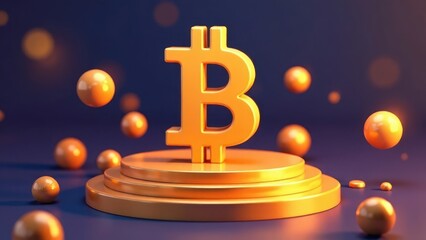 bitcoin icon on podium, cryptocurrency, investments