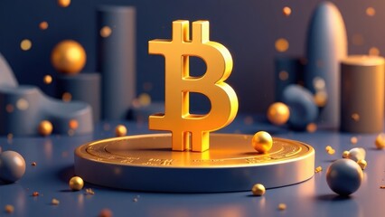 bitcoin icon on podium, cryptocurrency, investments