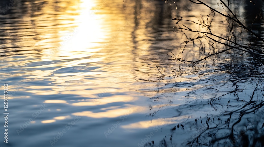 Aufkleber tranquil reflections on a serene lake with golden sunlight and gentle ripples : generative ai