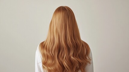 Naklejka premium Beautiful model girl with Blond hair strand,silky healthy wavy hair strand,hair wavy ribbon, with smooth,Keratin straightening,Treatment,straight long hair,procedures,Smooth hairstyle.