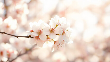 Obraz premium Romantic Springtime: Close-Up of Cherry Blossoms with a Blurred Floral Backdrop