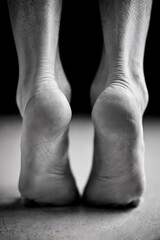 Close-Up of Heels and Soles in Tiptoe Pose &ndash; Monochrome Back View