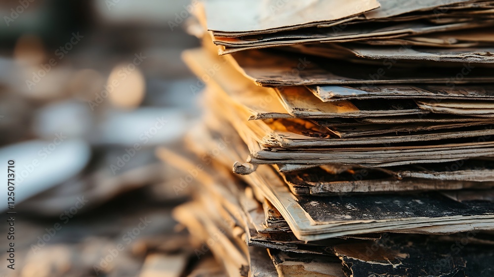 Poster Stack of Old Weathered Paper Sheets Representing Archival History and Documentation : Generative AI
