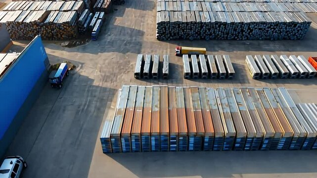 Steel Stockyard Overview, Inspection and Inventory Management In Progress metal beams