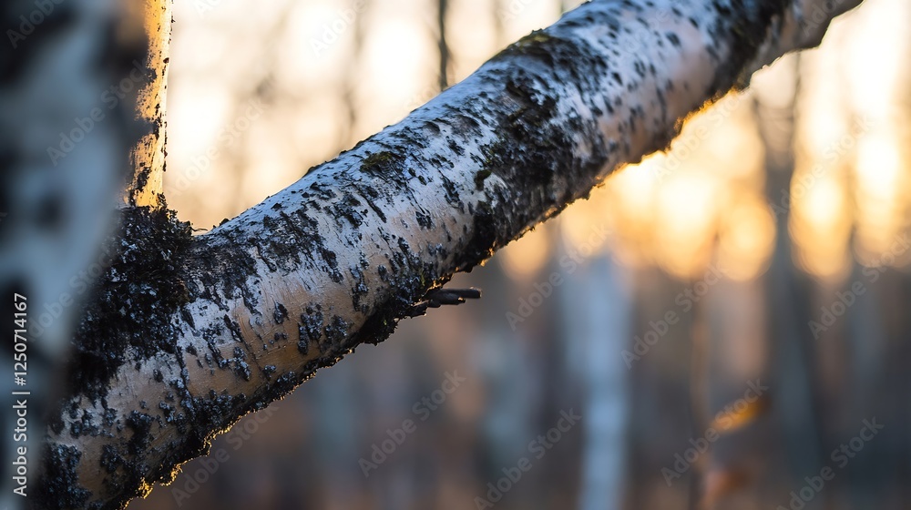 Poster Close up of a birch tree branch showing unique texture and beauty in soft morning light : Generative AI