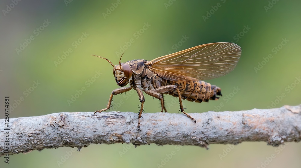 Poster Close Up of a Grasshopper Perched on a Branch in Nature : Generative AI