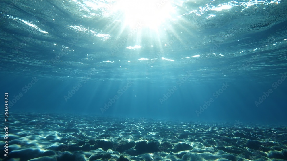 Poster Underwater Scene with Sunlight Streaming Through Crystal Clear Ocean Waters : Generative AI